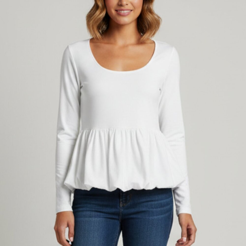 Wild Fable - Soft White Scoop Long Sleeve Neck Ballerina Top - Large NWT Tee